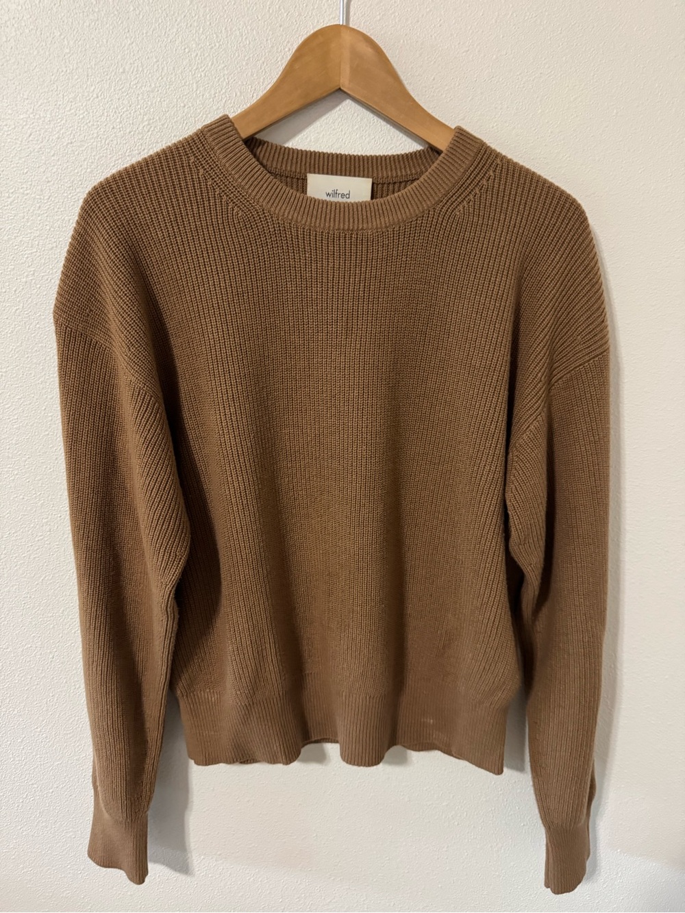Aritzia Wilfred Manila Sweater Brown Merino Wool Cotton Crewneck Ribbed-Medium